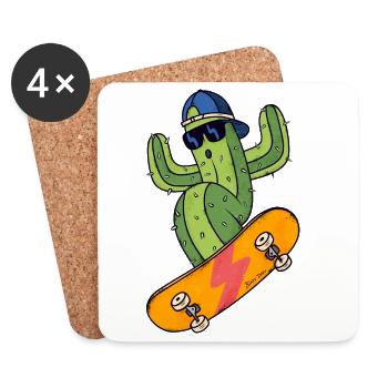Kaktus Skater - Untersetzer (4er-Set) - Weiß - Vorne