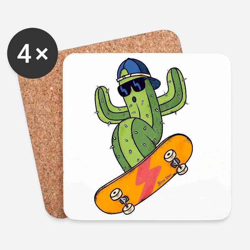 Kaktus Skater - Untersetzer (4er-Set) - Weiß