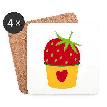 Icecream Cream Strawberry Cream Cupcake Sweet - Coasters (set of 4) - white - Front