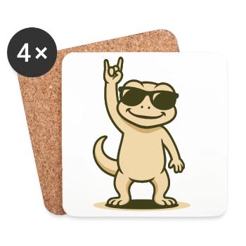 Rocker-Gecko Baby - Untersetzer (4er-Set) - Weiß - Vorne