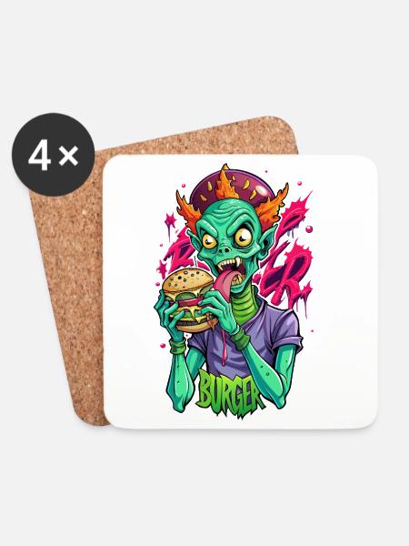Burger Alien - Untersetzer (4er-Set) - Weiß
