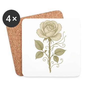 Dessin au crayon rose vintage - Dessous de verre (lot de 4) - blanc - Devant