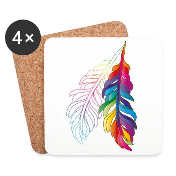 Rainbow feathers – colourful boho design - Coasters (set of 4) - white - Front