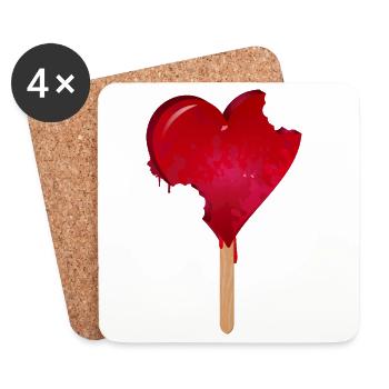 Rotes Herz Eis mit Biss - Untersetzer (4er-Set) - Weiß - Vorne