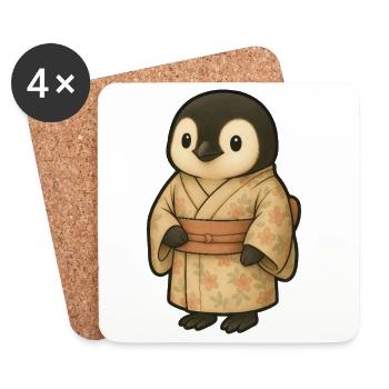 Cute Cartoon Penguin in Kimono Kawaii Japan - Coasters (set of 4) - white - Front