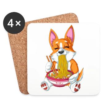 Süßer Corgi genießt Ramen - Untersetzer (4er-Set) - Weiß - Vorne