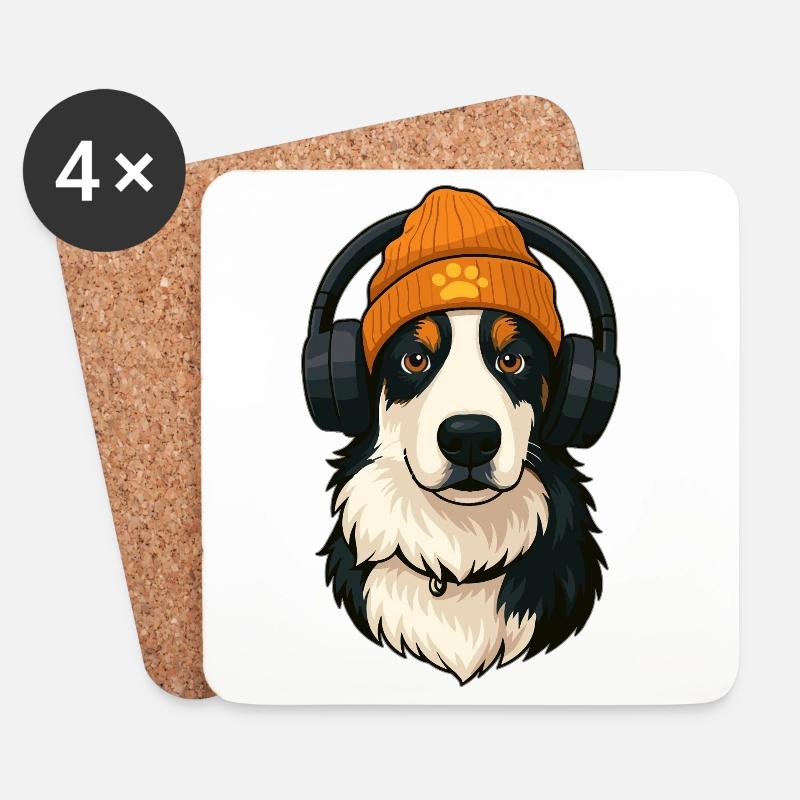 Cooler Australian Shepherd mit Mütze und Kopfhörer - Untersetzer (4er-Set) - Weiß