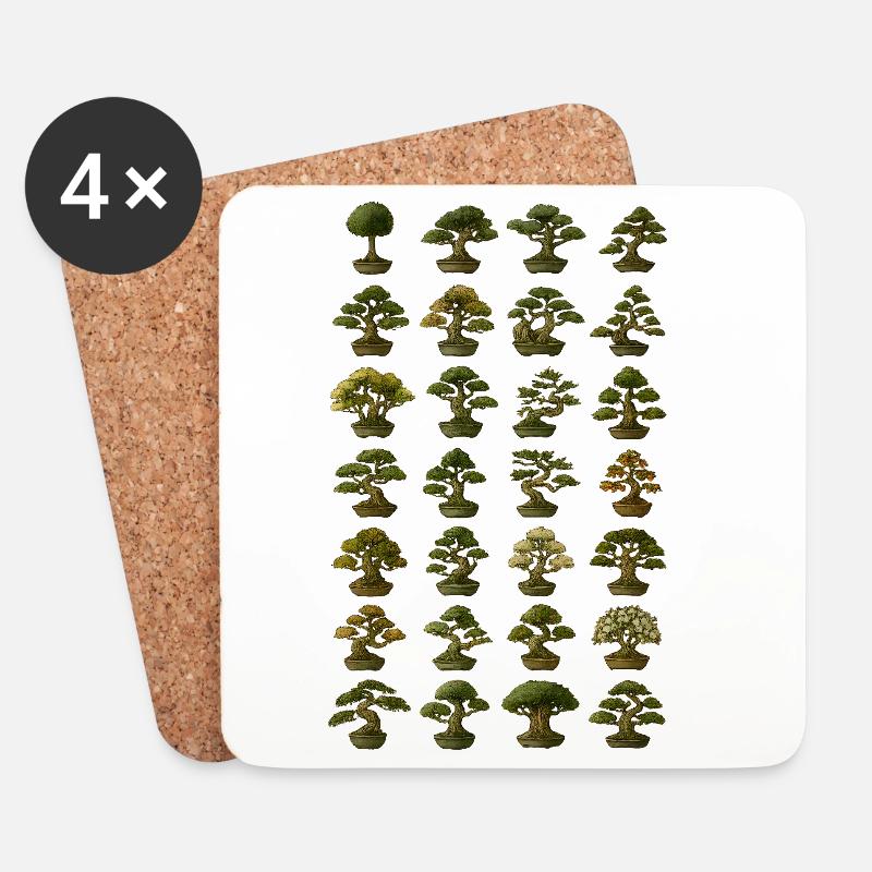 Verschiedene Bonsai Bäume Sammlung - Untersetzer (4er-Set) - Weiß