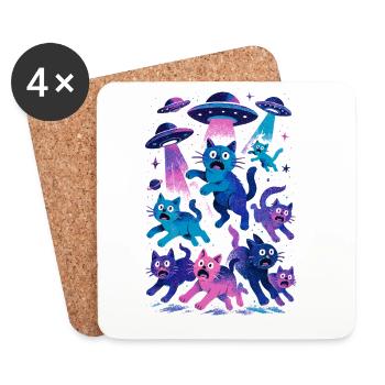 Extraterrestre, Ovnis, Ovni, Cat Cat, Faisceau, Science-Fi, Cadeau - Dessous de verre (lot de 4) - blanc - Devant