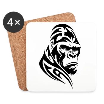 Gorilla Silberrücken Tribal Tattoo - Untersetzer (4er-Set) - Weiß - Vorne