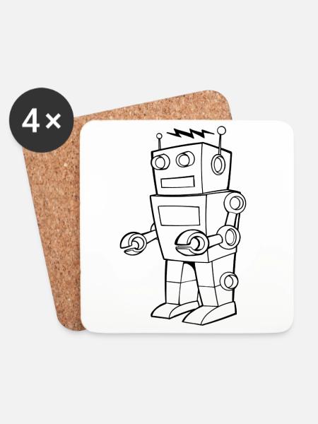 Robot Vintage Sketch Design - Coasters (set of 4) - white