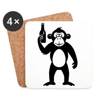 Monkey with beer bottle - Coasters (set of 4) - white - Front