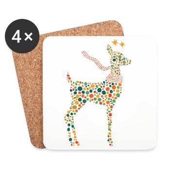 Renne de Noël - Illustration de points colorés. - Dessous de verre (lot de 4) - blanc - Devant