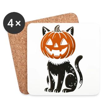 Kürbis-Katze Halloween Design - Untersetzer (4er-Set) - Weiß - Vorne