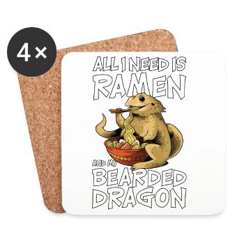 Dragon barbu mangeant des nouilles ramen Propriétaire de dragon barbu - Dessous de verre (lot de 4) - blanc - Devant