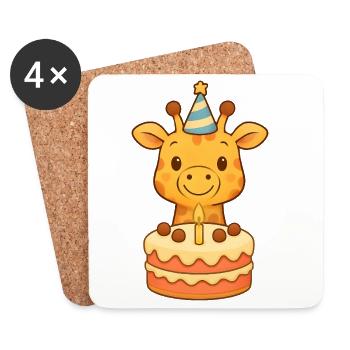 Giraffe with birthday cake - Coasters (set of 4) - white - Front