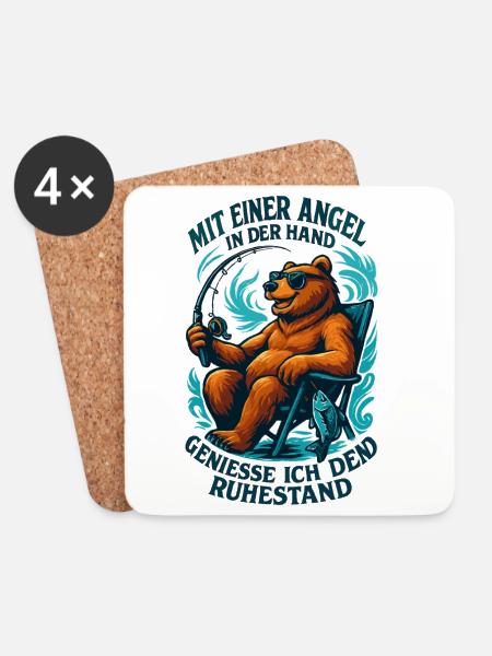 Ruhestand Rente Bär Renter Angeln Fisch Geschenk - Untersetzer (4er-Set) - Weiß