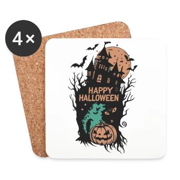 Halloween Manoir Sombre et Citrouille - Dessous de verre (lot de 4) - blanc - Devant