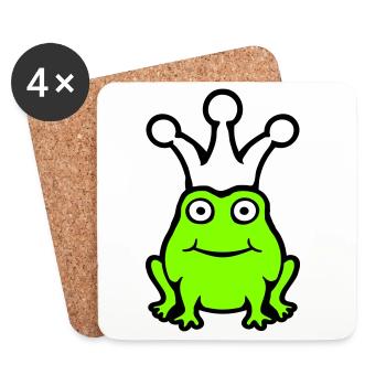 Grenouille Roi Couronne Drôle Mignon Bande Dessinée Grenouille Prince - Dessous de verre (lot de 4) - blanc - Devant