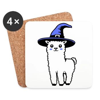 Mignon Alpaga Lama Chapeau de Sorcière Costume d’Halloween - Dessous de verre (lot de 4) - blanc - Devant