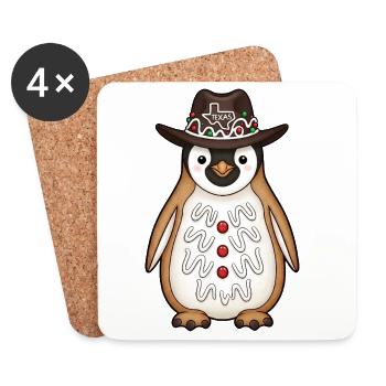 Niedlicher Pinguin Lebkuchenmann Cowboy Texas Hut - Untersetzer (4er-Set) - Weiß - Vorne