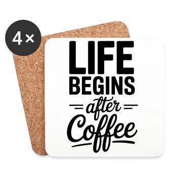 La vie commence après le café Café buveur Café Café - Dessous de verre (lot de 4) - blanc - Devant