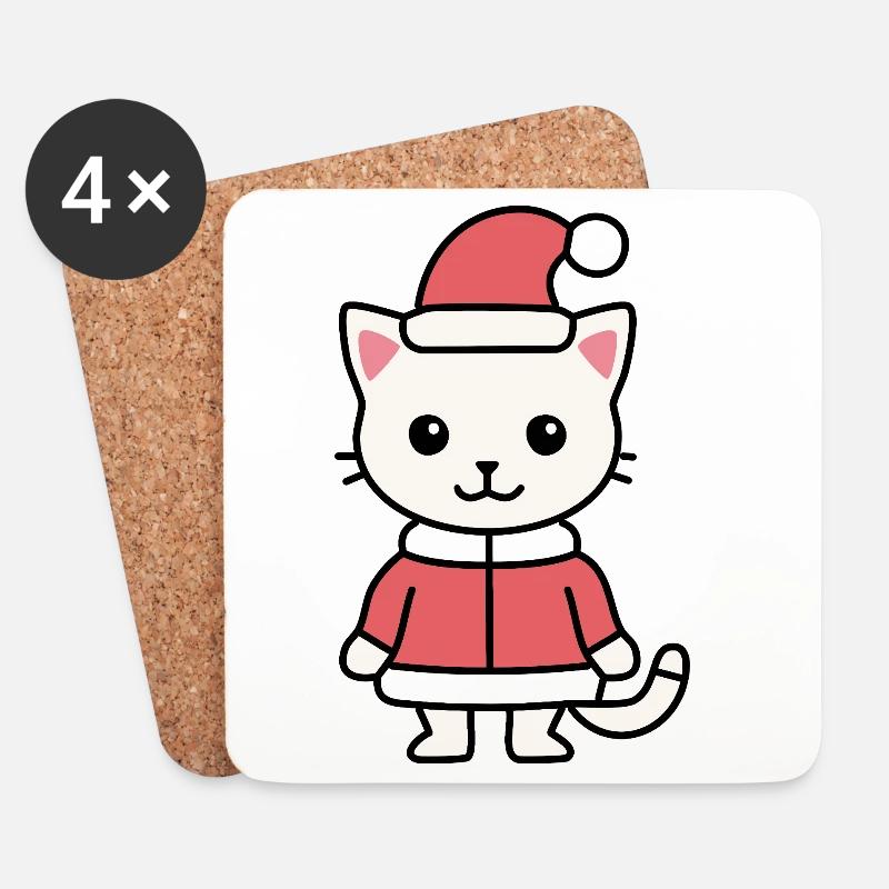 Kuschelkatze im Weihnachtslook - Untersetzer (4er-Set) - Weiß