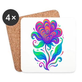 Lebendige Regenbogen-Herzblume - Untersetzer (4er-Set) - Weiß - Vorne