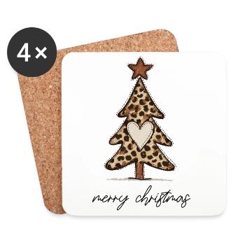 Leoprint Weihnachtsbaum – Merry Christmas - Untersetzer (4er-Set) - Weiß - Vorne
