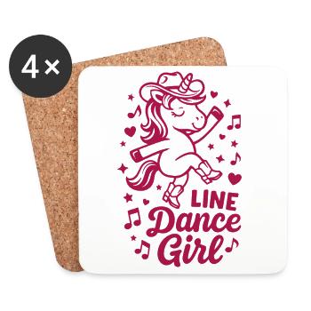 Fille de danse en ligne - Danse avec le cœur - Licorne de la musique - Dessous de verre (lot de 4) - blanc - Devant