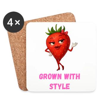 Cultivé avec style - Caricature de fraise - Dessous de verre (lot de 4) - blanc - Devant