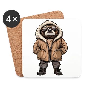 Faultier Cool Winter - Untersetzer (4er-Set) - Weiß - Vorne