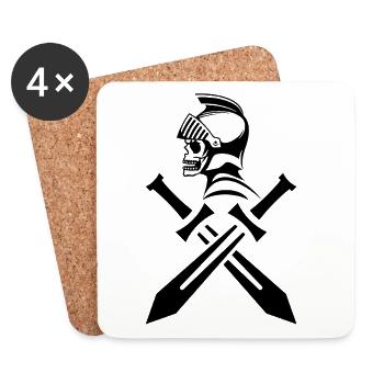 Crâne de chevalier noir et épées croisées - Dessous de verre (lot de 4) - blanc - Devant