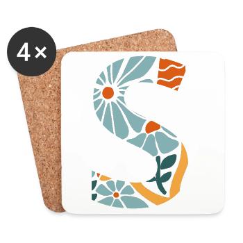 Lettre s fleurs groovy idée cadeau  - Dessous de verre (lot de 4) - blanc - Devant