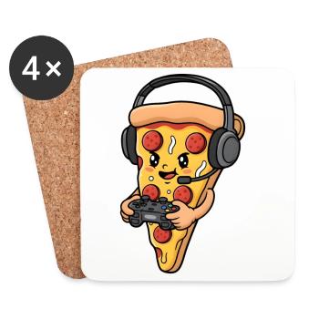 Gaming Pizza Cartoon - Coasters (set of 4) - white - Front