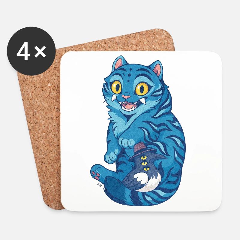 Blauer Tiger mit kleinem Vogelzauber - K-Pop Demon - Untersetzer (4er-Set) - Weiß