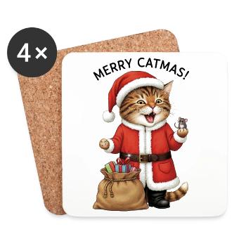 Merry Catmas Cat Mouse Christmas Funny Cute - Coasters (set of 4) - white - Front