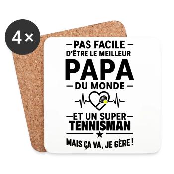 Herz + Tennis – Super Papa Tennisspieler - Untersetzer (4er-Set) - Weiß - Vorne