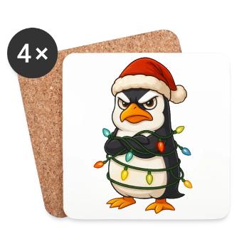 Grumpy Pinguin Weihnachten Weihnachtsmütze Lichter - Dessous de verre (lot de 4) - blanc - Devant