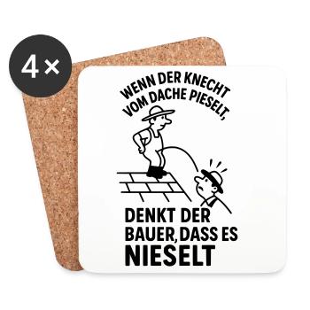 Bauer Knecht Dach Pinkeln Pieseln Witziger Spruch - Untersetzer (4er-Set) - Weiß - Vorne