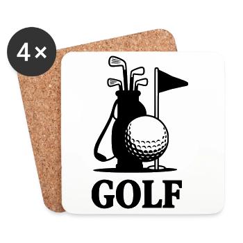 Lettrage de golf avec du matériel de golf - Dessous de verre (lot de 4) - blanc - Devant