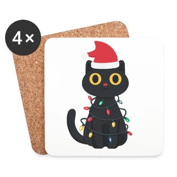 Chat noir à la lueur des lumières - Dessous de verre (lot de 4) - blanc - Devant