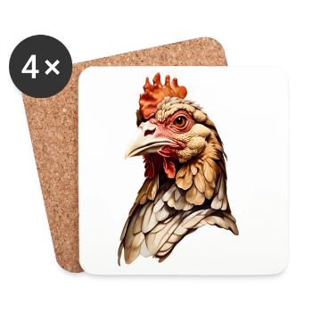 Artistic Chicken Head Portrait - Coasters (set of 4) - white - Front