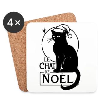 Le Chat de Noël – Vintage Christmas Cat - Coasters (set of 4) - white - Front