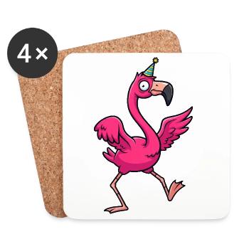 Dessin animé mignon maladroit de flamants roses - Dessous de verre (lot de 4) - blanc - Devant