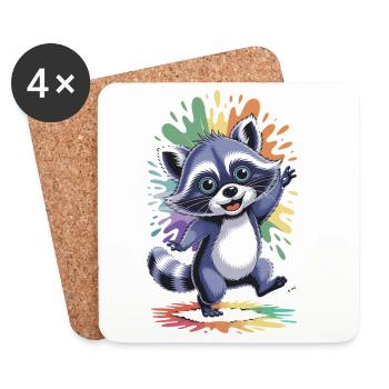 Cheerful raccoon with colors - Coasters (set of 4) - white - Front