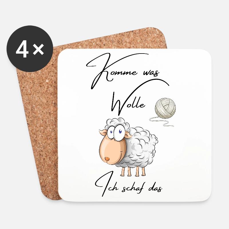 Funny Sheep with Wool – Cute Comic Animal - Coasters (set of 4) - white