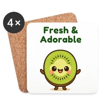 Kiwi frais Kawaii mignon - Dessous de verre (lot de 4) - blanc - Devant