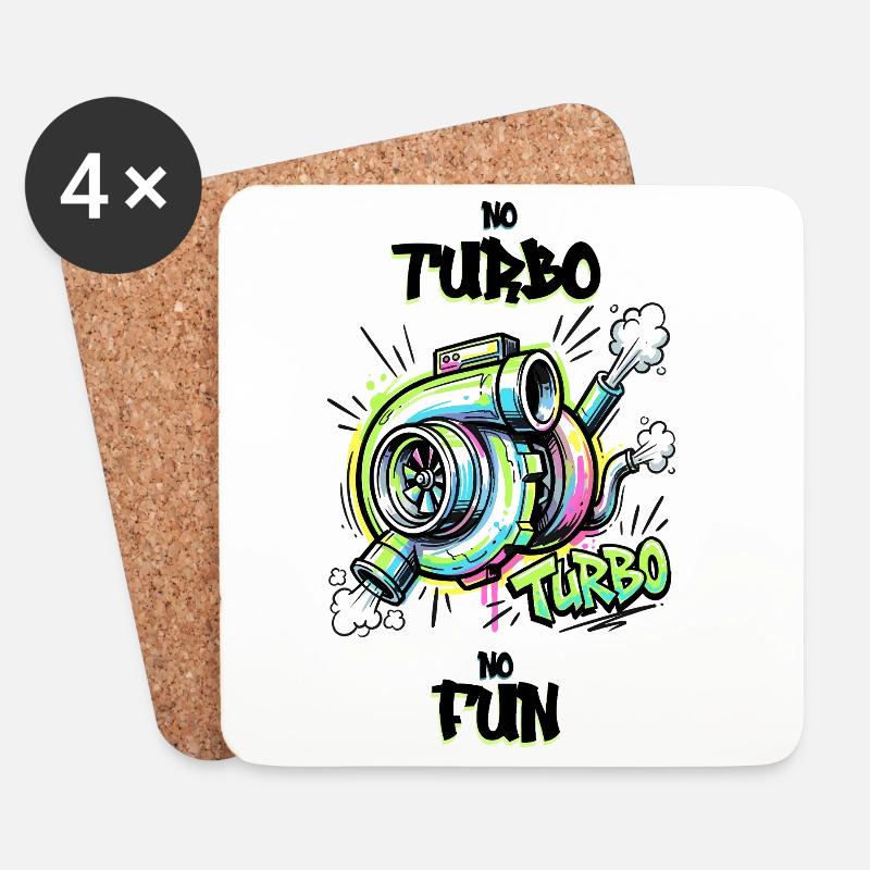 No Turbo No Fun - Untersetzer (4er-Set) - Weiß