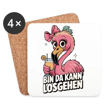 Motif de slogan flamant rose Bin da peut commencer - Dessous de verre (lot de 4) - blanc - Devant